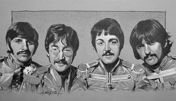 Beatles "Sgt. Pepper" 12" x 17" Original Pencil Drawing by Photorealist Artist Adam Port